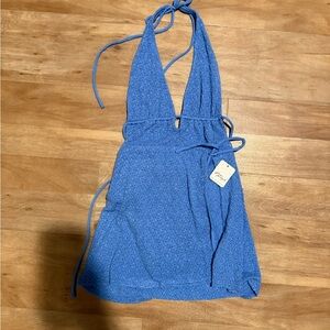 Free People Blue Halter Neck Wrap Romper